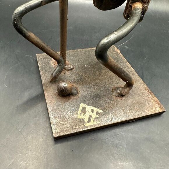Vintage Metal Golfer Nuts Bolts Figure Flag Welded Art Unique Signed DFF Patina - Picture 7 of 16